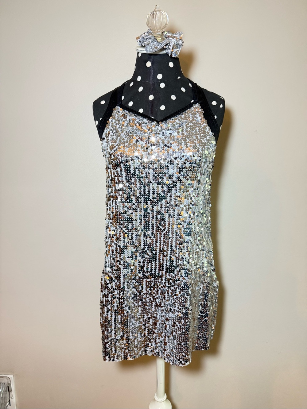 Figure Skating or Dance Silver Sequin Halter Shift Dress